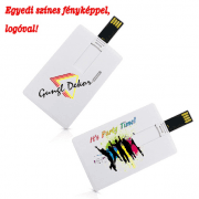 Bankkártya méretű és alakú 16 GB-os pendrive egyedi színes fényképpel logóval