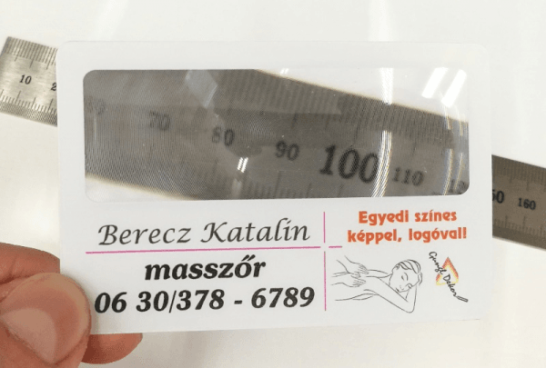 Nagyítós felületű névjegykártya - céges kártya egyedi színes nyomattal
