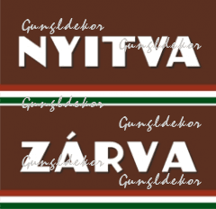 Nemzeti dohányboltos nyitva - zárva 2 oldalas forgatható tábla, barna alapon