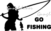 Go fishing horgászos csaj 2 db plottervágott autós matrica applikáló fóliával