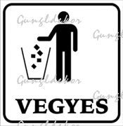 Vegyes hulladék tábla matrica fehér alapon fekete figurával