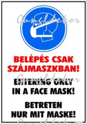 Belépés csak szájmaszkban! Többnyelvű piktogramos tábla matrica