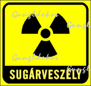 Sugárveszély tábla matrica, sárga alapon fekete piktogrammal