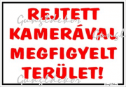 Rejtett kamerával megfigyelt terület! tábla matrica