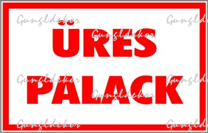 Üres palack tábla matrica, fehér alapon piros felirat