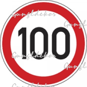 Szállítási jelzés, 100 km/h matrica, piros kör benne 100 as felirat