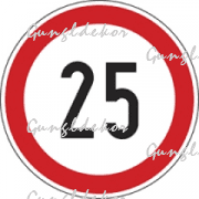Szállítási jelzés, 25 km/h matrica, piros kör benne 25 ös felirat