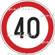 Szállítási jelzés, 40 km/h matrica, piros kör benne 40 es felirat