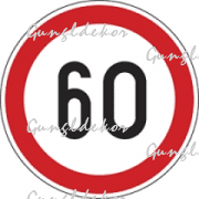 Szállítási jelzés, 60 km/h matrica, piros kör benne 60 as felirat