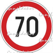 Szállítási jelzés, 70 km/h matrica, piros kör benne 70 es felirat