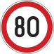 Szállítási jelzés, 80 km/h matrica, piros kör benne 80 as felirat