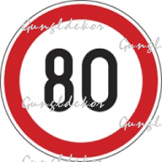 Szállítási jelzés, 80 km/h matrica, piros kör benne 80 as felirat