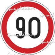 Szállítási jelzés, 90 km/h matrica, piros kör benne 90 es felirat