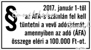 Adószám kötelező tábla matrica, fehér alapon fekete szöveggel, paragrafus piktogrammal