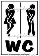 Mosdó WC feliratos figurás tábla matrica