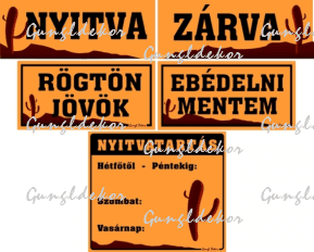 Kreatív nyitvatartásos táblák, western témájú háttérrel